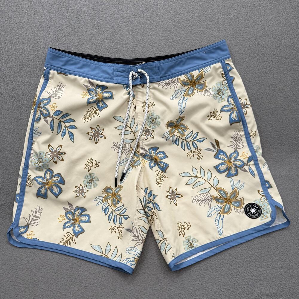 Sun Diego Swim Shorts Mens 32 Blue‎ Hawaiian Floral Tropical Trunks Mesh Lined